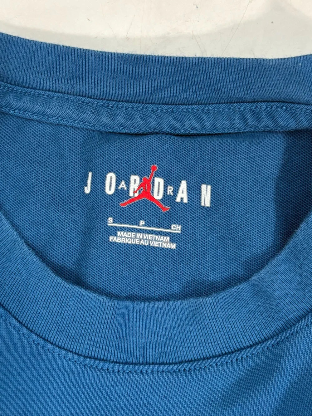 Air Jordan Mens Small Sneaker Patch Embroidered Industrial Blue Tee Shirt Sporty